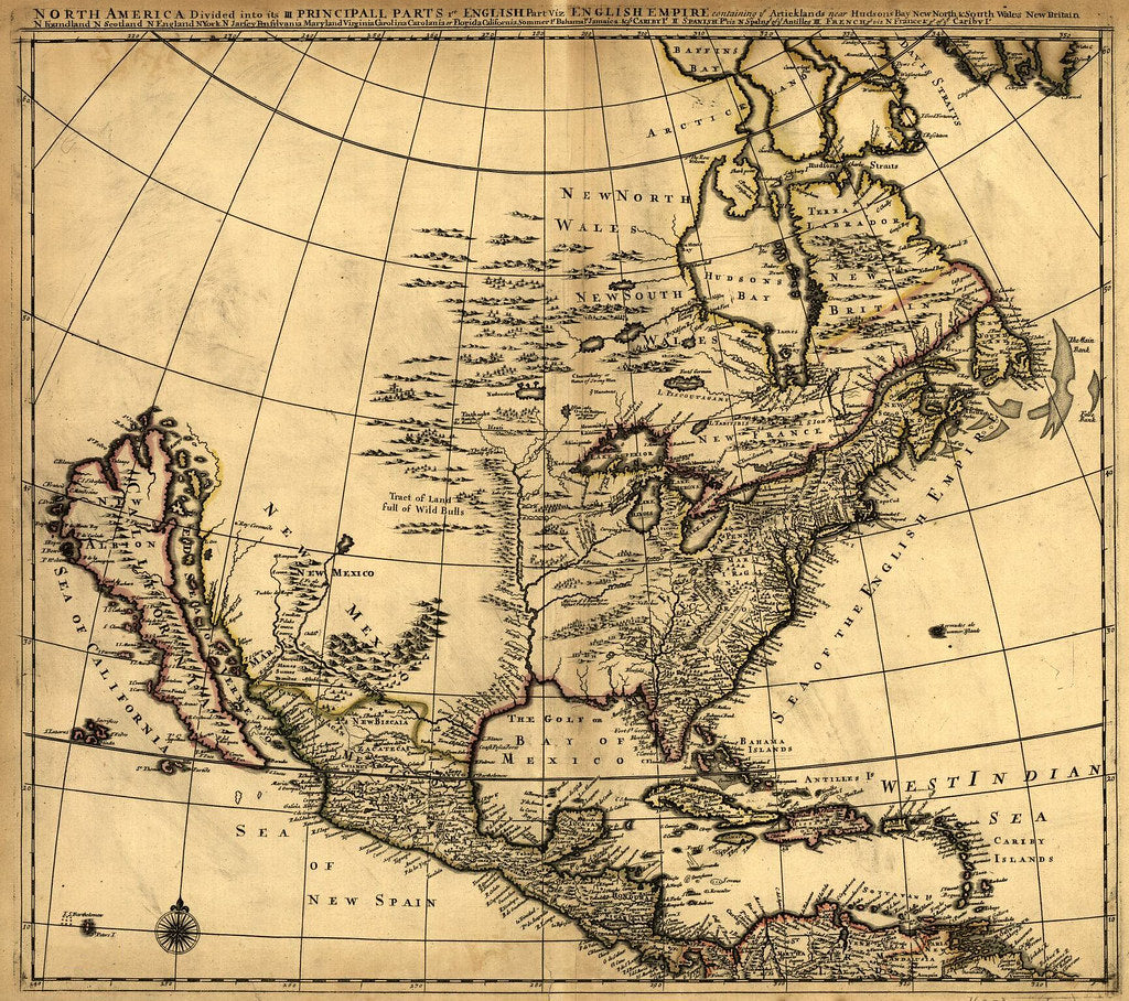 Framed Vintage Map of North America divided into its III principal