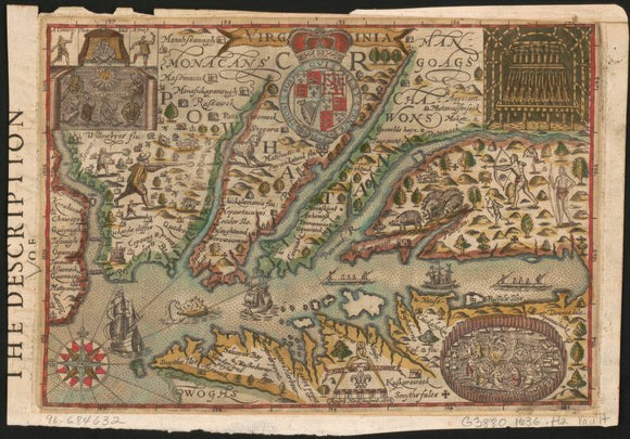 Vintage Map of Virginia, 1636