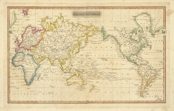 Vintage Map of Mercator's Chart of the World, 1817