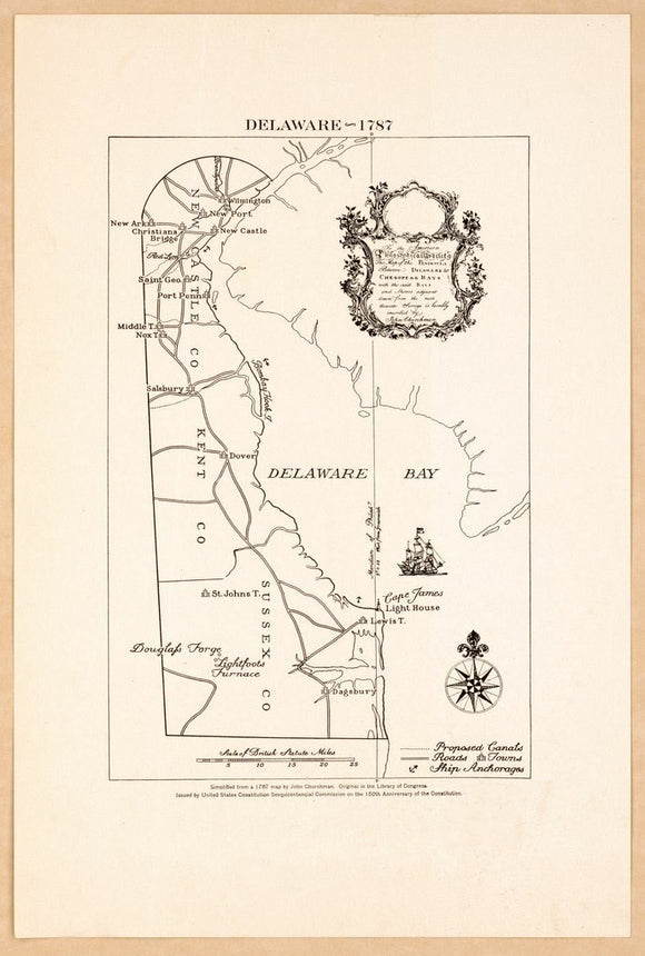 Vintage Map of Delaware, 1787