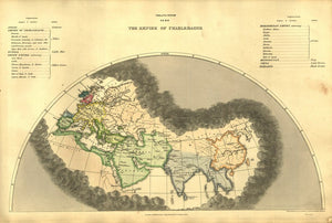 Vintage World Map, The Empire of Charlemagne, 1846