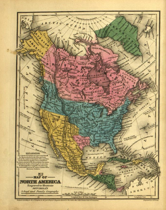 Vintage Map of North America, 1839