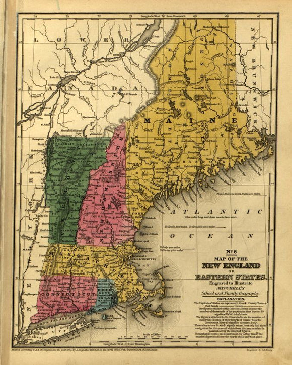 Vintage Map of New England, 1839