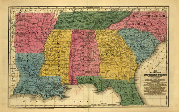 Vintage Map of Southern States, 1839