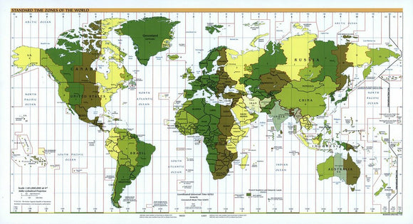 Map of Standard Time Zones of the World Framed Dry Erase Map
