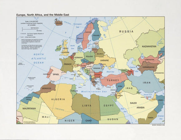 Map of Europe North Africa and the Middle East Framed Dry Erase Map