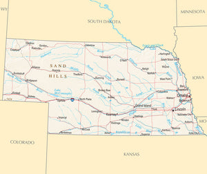 Map of Nebraska NE - Reference Map Framed Dry Erase Map
