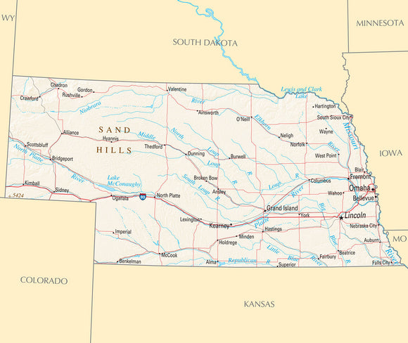 Map of Nebraska NE - Reference Map Framed Push Pin Map