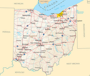 Map of Ohio OH - Reference Map Framed Dry Erase Map
