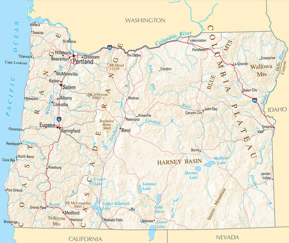 Map of Oregon OR - Reference Map Framed Dry Erase Map