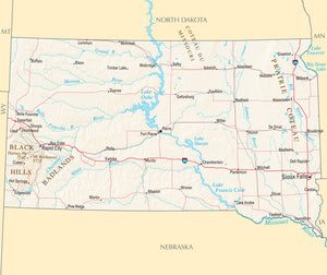 Map of South Dakota SD - Reference Map Framed Push Pin Map