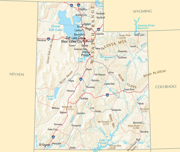 Map of Utah UT - Reference Map Framed Dry Erase Map