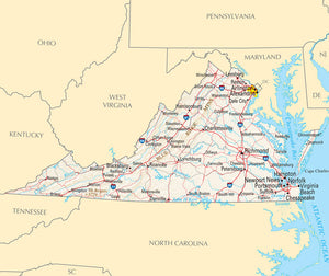 Map of Virginia VA - Reference Map Framed Push Pin Map