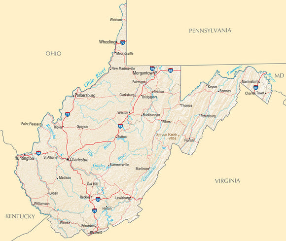 Map of West Virginia WV - Reference Map