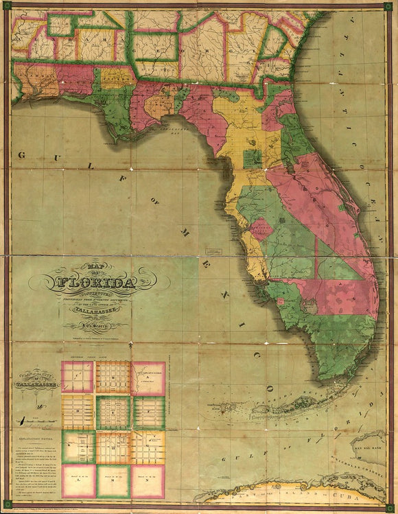 Vintage Map of Florida : constructed principally from authentic documents in the land office at Tallahassee, 1829