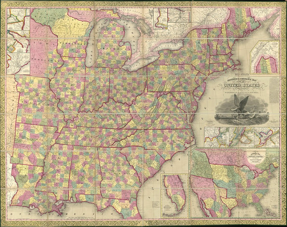 Vintage Map of Mitchell's reference & distance map of the United States., 1830