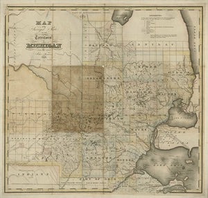 Vintage Map of the surveyed part of the territory of Michigan on a scale of 8 miles to an inch, 1826