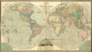 Vintage Map of the World, on a globular projection, exhibiting the geographical researches of modern travellers & navigators, 1826