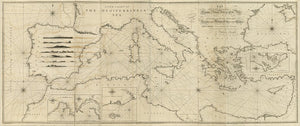 Vintage Map of chart of the Mediterranean Sea, 1797