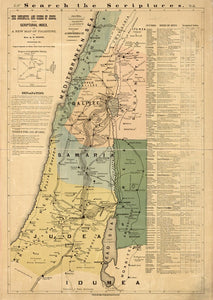 Vintage Map of the Journeys, and Deeds of Jesus, and Scriptoral Index on a New Map of Palestine, 1881 Framed Push Pin Map
