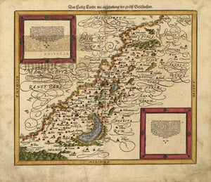 Vintage Map of Das heilig Lande mit Ausztheilung der zwoelff Geschlechter. - Bible.--Old Testament--Geography--Maps - Palestine--History--To 70 A.D.--Maps - Title and text in German. Place names in Latin., 1588 Framed Dry Erase Map