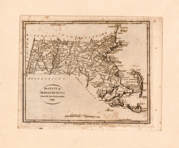 Vintage Map of the State of Massachusetts, 1799