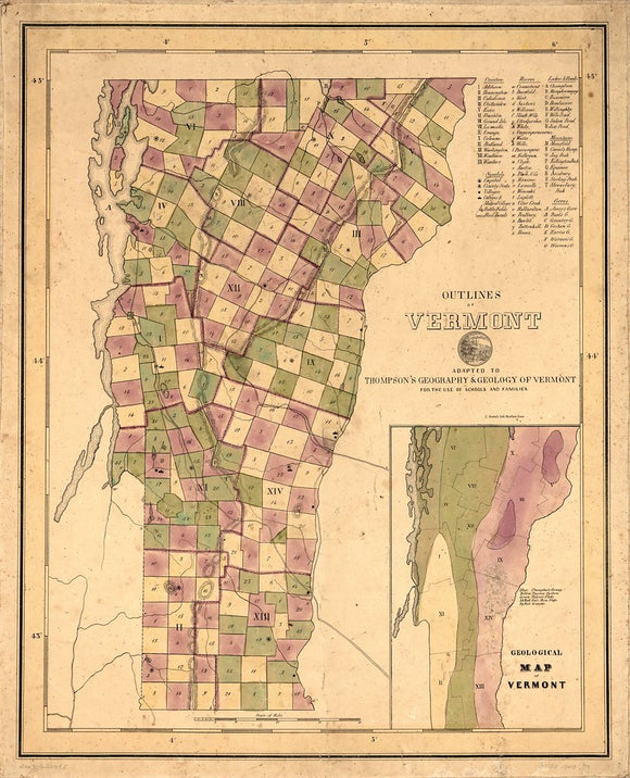 Vintage Map of Vermont, 1848