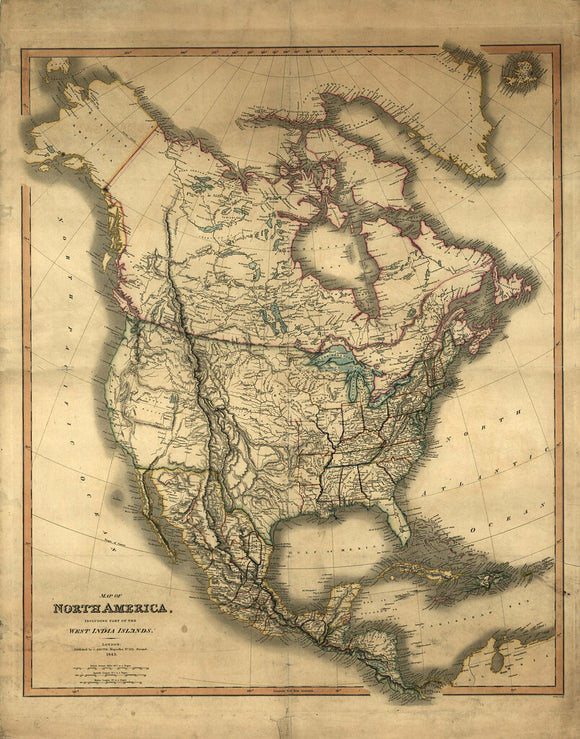 Vintage Map of North America, 1849
