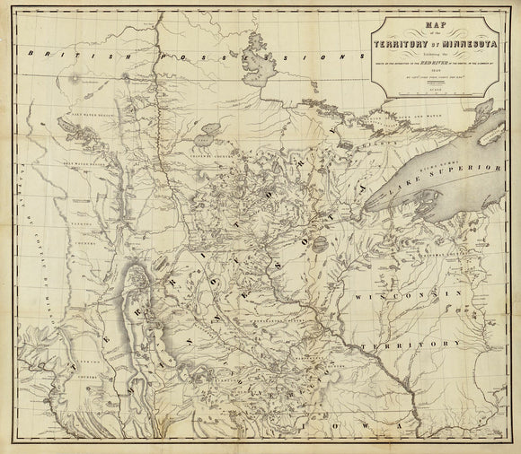 Vintage Map of Minnesota exhibiting the route of the expedition to the Red River of the north, in the summer of 1849, 1849