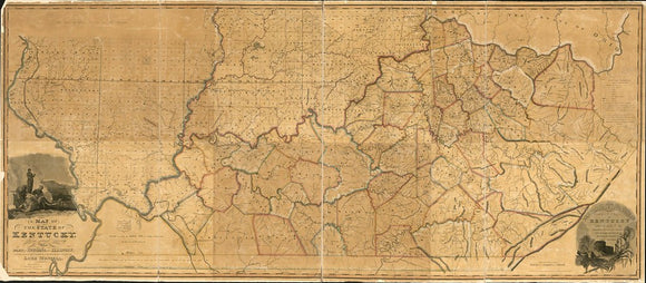 Vintage Map of the State of Kentucky : from actual survey ; also part of Indiana and Illinois, 1818