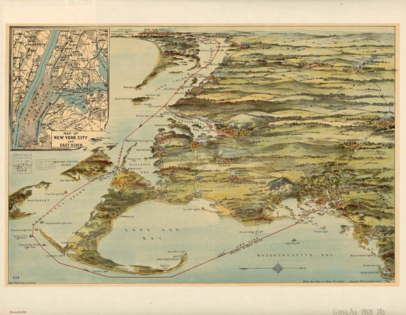 Vintage Map of Birds Eye View of Massachusett, Rhode Island, Connecticut, 1905