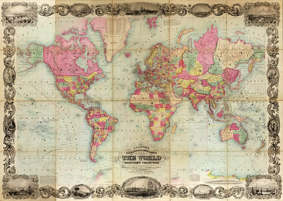 Vintage Map of the World on Mercator's Projection : compiled from the latest & most authentic sources exhibiting the recent Arctic and Antarctic discoveries & explorations, 1854