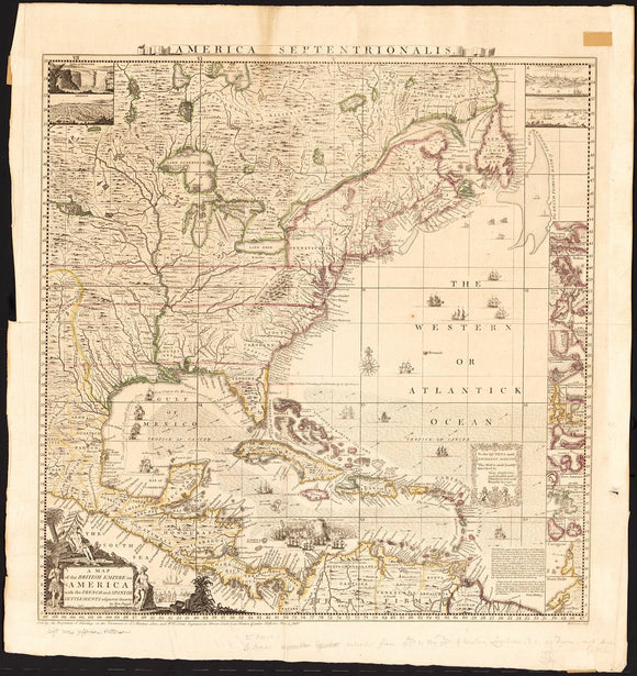 Vintage Map of the British Empire in America with the French and Spanish settlements adjacent thereto, 1733