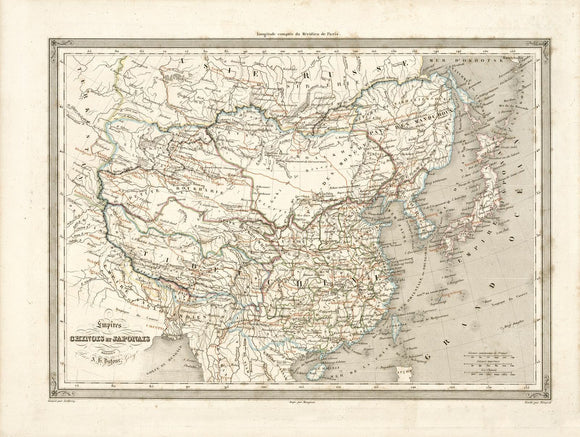 Vintage Map of Empires chinois et japonais - China, Japan, 1840