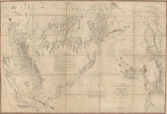 Vintage Map of Utah, Territory and Military Department, 1860