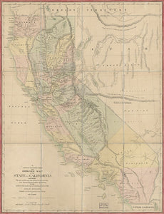 Vintage Map of the State of California : shewing the extent and boundary of the different counties according to an act passed by the Legislature April 25th, 1851 with a corrected and improved delineation of the gold region, 1851