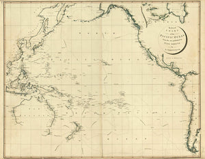 Vintage Map of Reduced Chart of the Pacific Ocean, 1798