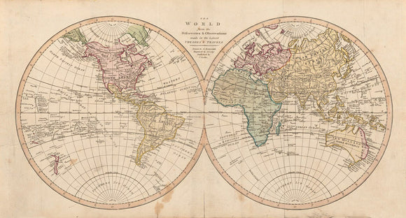 Vintage Map of The World from the Discoveries & Observations Made from Voyages & Travels, 1807