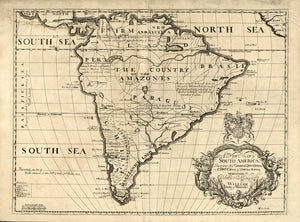 Vintage Map of South America, shewing it's general divisions, chief cities & towns; rivers, mountains & c., 1722