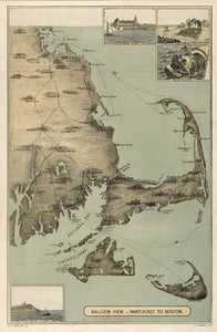 Vintage Map of Balloon View, Nantucket to Boston, 1885