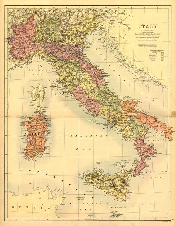 Vintage Map of Italy, 1890
