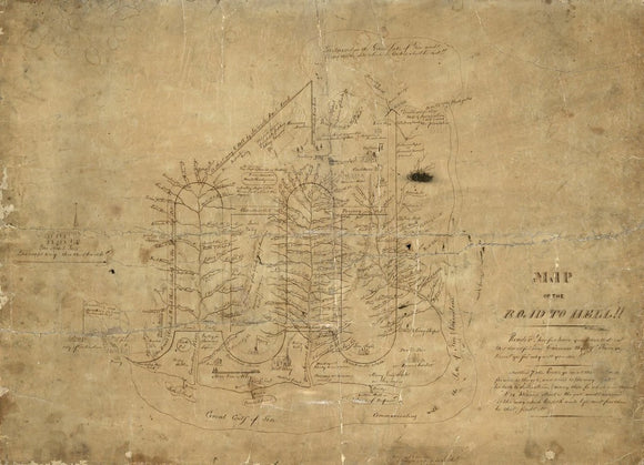 Vintage Map of the road to Hell!!, 1858