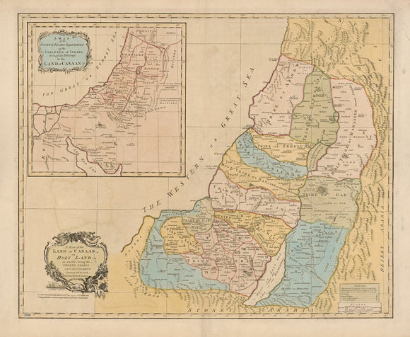 Vintage Map of the Land of Canaan or Holy Land, as divided among the twelve tribes which God promised to Abraham and his seed, 1760 Framed Dry Erase Map