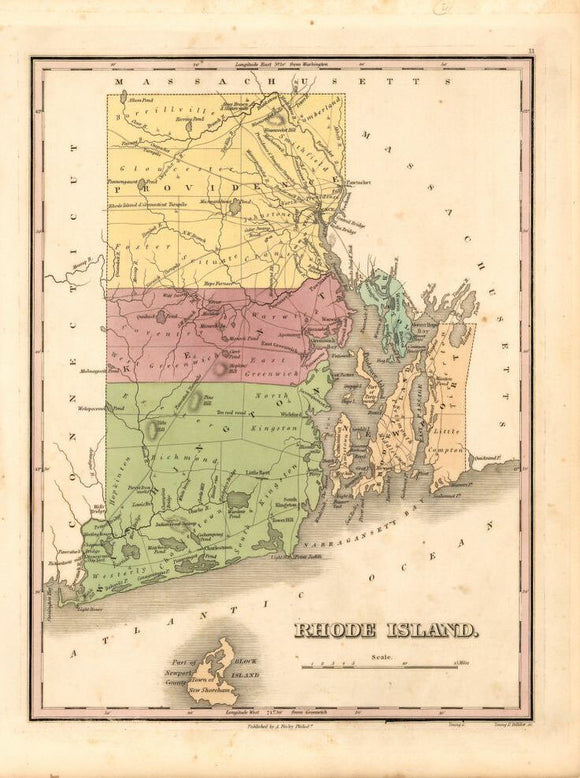 Vintage Map of Rhode Island, 1829