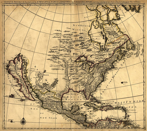Vintage Map of North America divided into its III principal parts, 1685