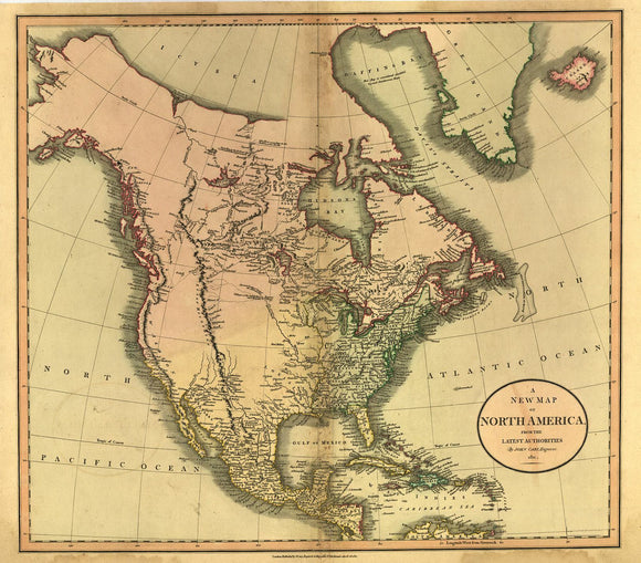Vintage Map of North America from the latest authorities, 1811