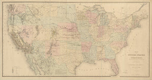Vintage Map of the United States and territories, showing the extent of public surveys and other details, 1867
