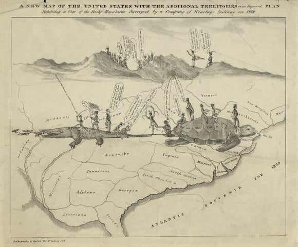 Vintage Map of the United States with the additional territories : on an improved plan, exhibiting a view of the Rocky Mountains surveyed by a company of Winebago [i.e. Winnebago] Indians in 1828., 1828