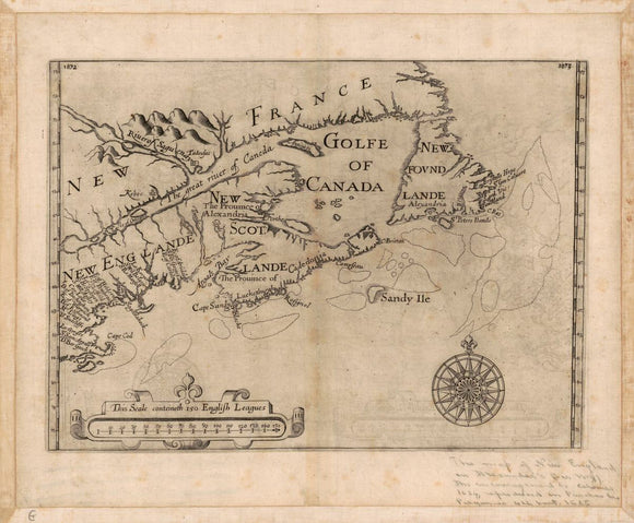 Vintage Map of New England, Nova Scotia, and Newfoundland, 1624