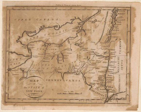 Vintage Map of the State of New York, 1796
